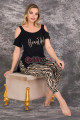 siyah renk ve zebra desenli 12021 kadın kaprili lady pijama takımı, 8509990024246, lady pijama takımı, Lady
