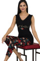 siyah renk ve çiçek desenli 12023 kadın kaprili lady pijama takımı, eli̇t0012023-m, lady pijama takımı, ELİT0012023-M
