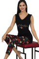 siyah renk ve çiçek desenli 12023 kadın kaprili lady pijama takımı, lady-12023-m, lady pijama takımı, Lady