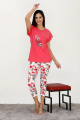 fuşya renk ve çiçek desenli 12027 kadın kaprili lady pijama takımı, eli̇t0012027-m, lady pijama takımı, Lady