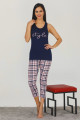 lacivert renk ve ekose desenli 12030 kadın kaprili lady pijama takımı, ladyy-12030-m, lady pijama takımı, Lady