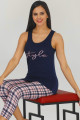 lacivert renk ve ekose desenli 12030 kadın kaprili lady pijama takımı, ladyy-12030-m, lady pijama takımı, Lady