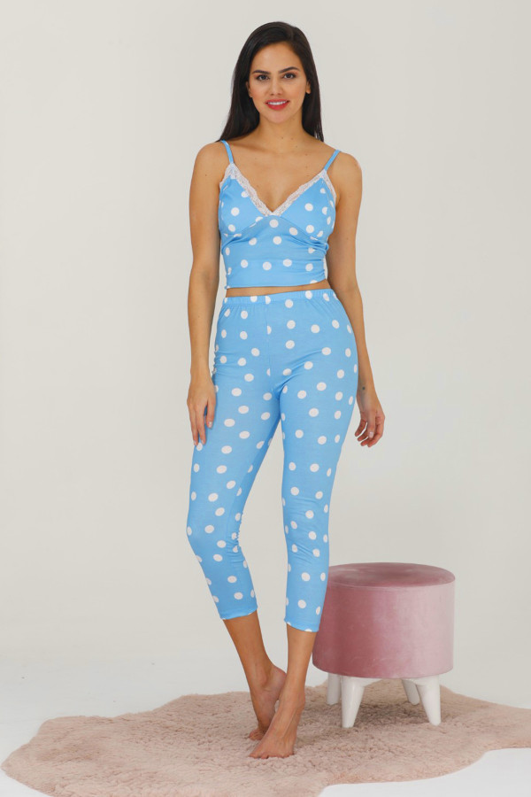 mavi renk ve puantiye desenli 12033 kadın kaprili lady pijama takımı, eli̇t0012033-m, lady pijama takımı, Lady