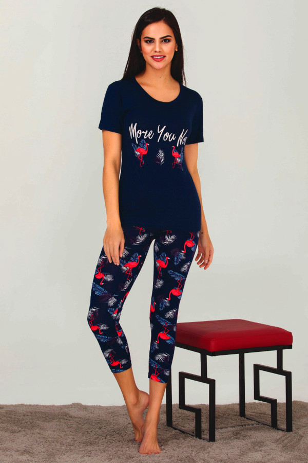 lacivert renk ve çiçek desenli 12035 kadın kaprili lady pijama takımı, eli̇t0012035-m, lady pijama takımı, Lady