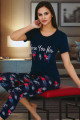 lacivert renk ve çiçek desenli 12035 kadın kaprili lady pijama takımı, eli̇t0012035-m, lady pijama takımı, Lady