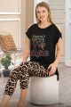 siyah renk ve leopar desenli pamuklu kadınların tercihi lady 12050 kapri ve taytlı lady pijama takımı, 8509990024628, lady pijama takımı, Lady