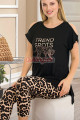 siyah renk ve leopar desenli pamuklu kadınların tercihi lady 12050 kapri ve taytlı lady pijama takımı, 8509990024628, lady pijama takımı, Lady