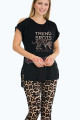 siyah renk ve leopar desenli pamuklu kadınların tercihi lady 12050 kapri ve taytlı lady pijama takımı, 8509990024628, lady pijama takımı, Lady