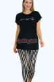 siyah renk ve beyaz çizgili 12054 kadın kaprili lady pijama takımı, 8509990024598, lady pijama takımı, Lady