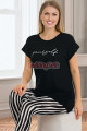 siyah renk ve beyaz çizgili 12054 kadın kaprili lady pijama takımı, 8509990024598, lady pijama takımı, Lady