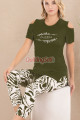 haki renk ve desenli pamuklu kadınların tercihi lady 12070 kapri ve taytlı lady pijama takımı, 8509990027964, lady pijama takımı, Lady