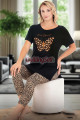 siyah renk ve leopar desenli 12073 kadın kaprili lady pijama takımı, 8509990024567, lady pijama takımı, Lady