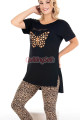 siyah renk ve leopar desenli 12073 kadın kaprili lady pijama takımı, 8509990024567, lady pijama takımı, Lady