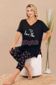 siyah renk ve çiçek desenli pamuklu kadınların tercihi lady 12081 taytlı kapri lady pijama takımı, 8509990029401, lady pijama takımı, Lady