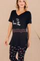 siyah renk ve çiçek desenli pamuklu kadınların tercihi lady 12081 taytlı kapri lady pijama takımı, 8509990029401, lady pijama takımı, Lady