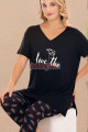 siyah renk ve çiçek desenli pamuklu kadınların tercihi lady 12081 taytlı kapri lady pijama takımı, 8509990029401, lady pijama takımı, Lady