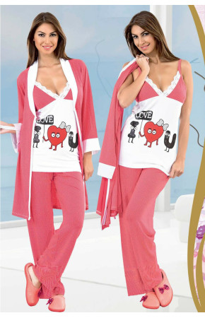 Kadın 3 lü Pijama Takımı - Jenika 9480 Bayan Sabahlıklı Pijama Takımı