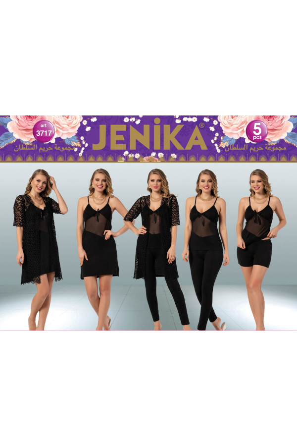 jenika 3717 pamuk penye kadın 5 li pijama takımı, jenika3717, jenika pijama takımı, Jenika