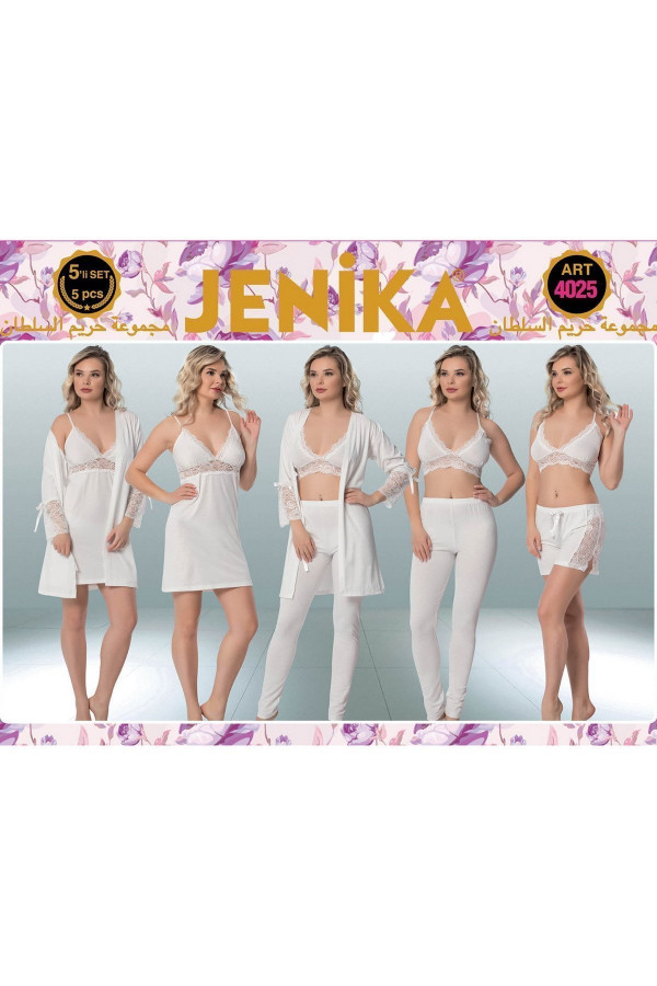 jenika 4025 pamuk penye kadın 5 li pijama takımı, jenika4025, jenika pijama takımı