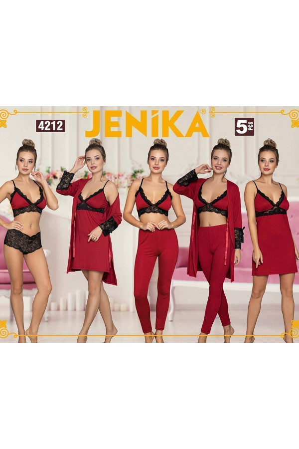 jenika 4212 pamuk penye kadın 5 li pijama takımı, jenika4212, jenika pijama takımı