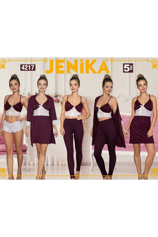 jenika 4217 pamuk penye kadın 5 li pijama takımı, jenika4217, jenika pijama takımı