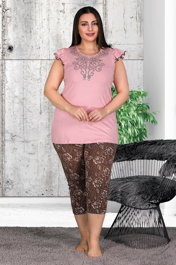 lady 10503 büyük beden pembe renk ve desenli kapri pijama takımı, ladybttlkpr10504, lady pijama takımı, Lady