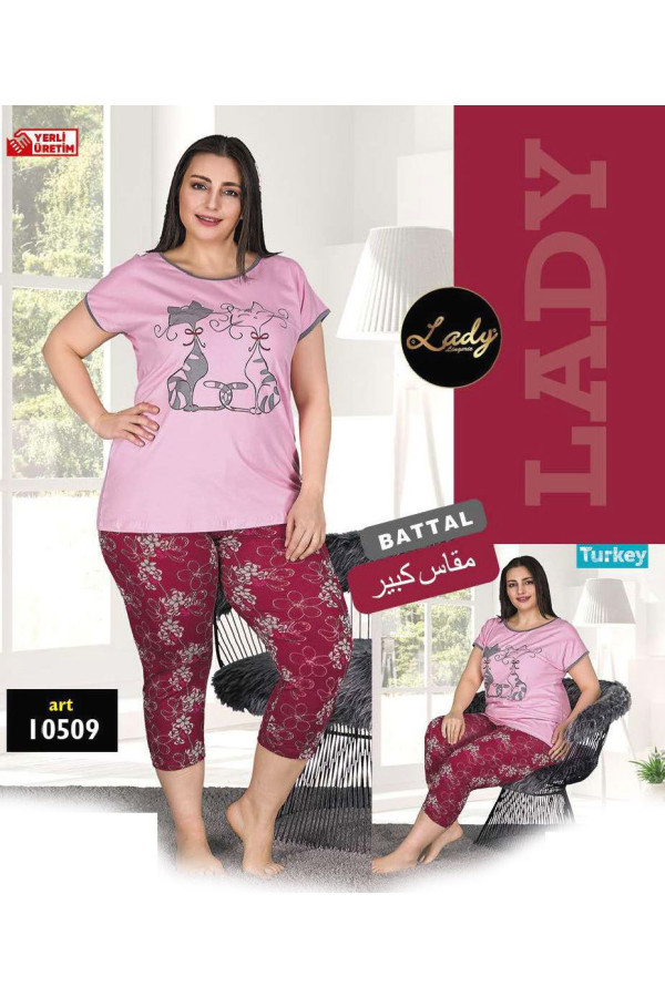 lady 10508 büyük beden pudra renk ve desenli kapri pijama takımı, ladybttlkpr10509, lady pijama takımı