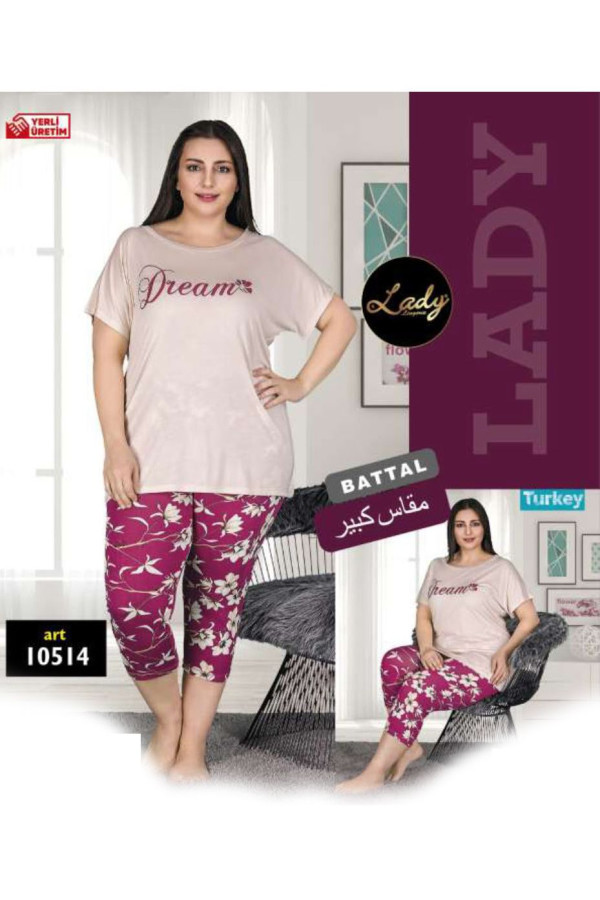 lady 10513 büyük beden siyah renk ve çizgili kapri pijama takımı, ladybttlkpr10514, lady pijama takımı, Lady