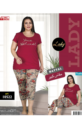 Lady 10520 Büyük Beden Siyah Renk ve Desenli Kapri Pijama Takımı