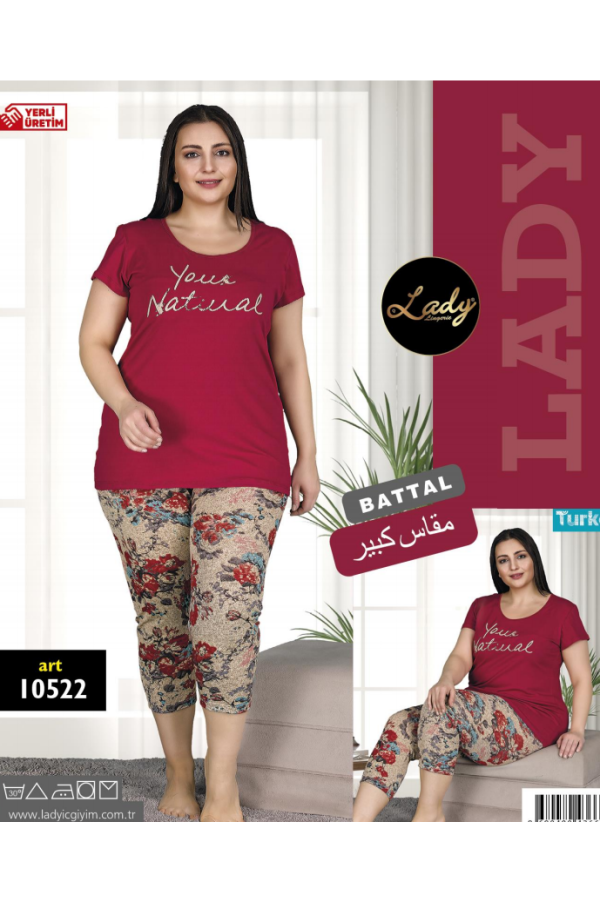 lady 10520 büyük beden siyah renk ve desenli kapri pijama takımı, ladybttlkpr10522, lady pijama takımı
