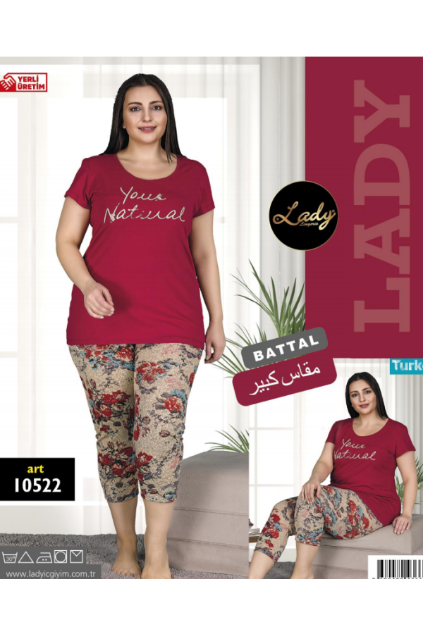 lady 10520 büyük beden siyah renk ve desenli kapri pijama takımı, ladybttlkpr10522, lady pijama takımı, Lady