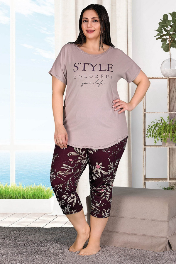 lady 10512 büyük beden çiçek desenli kapri pijama takımı, ladybttlkpr10512, lady pijama takımı, Lady