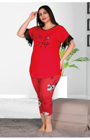 Lady 10535 Büyük Beden Kapri Pijama Takımı - Battal pijama Takımları