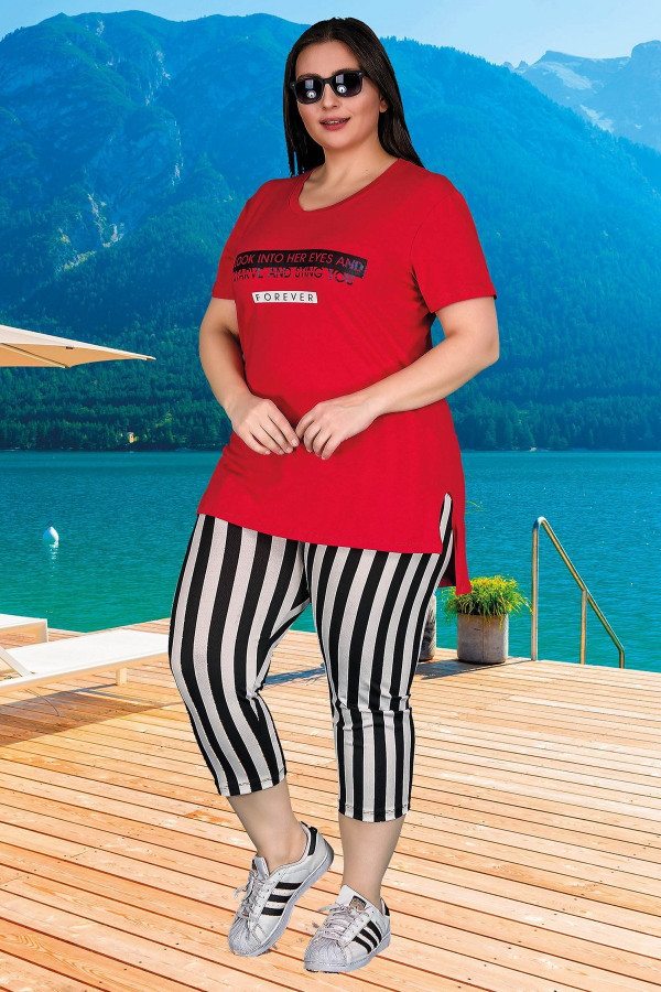 kadın lady 10537 büyük beden kapri pijama takımı - battal boy pijama takımları, ladybttlkpr10537, lady pijama takımı