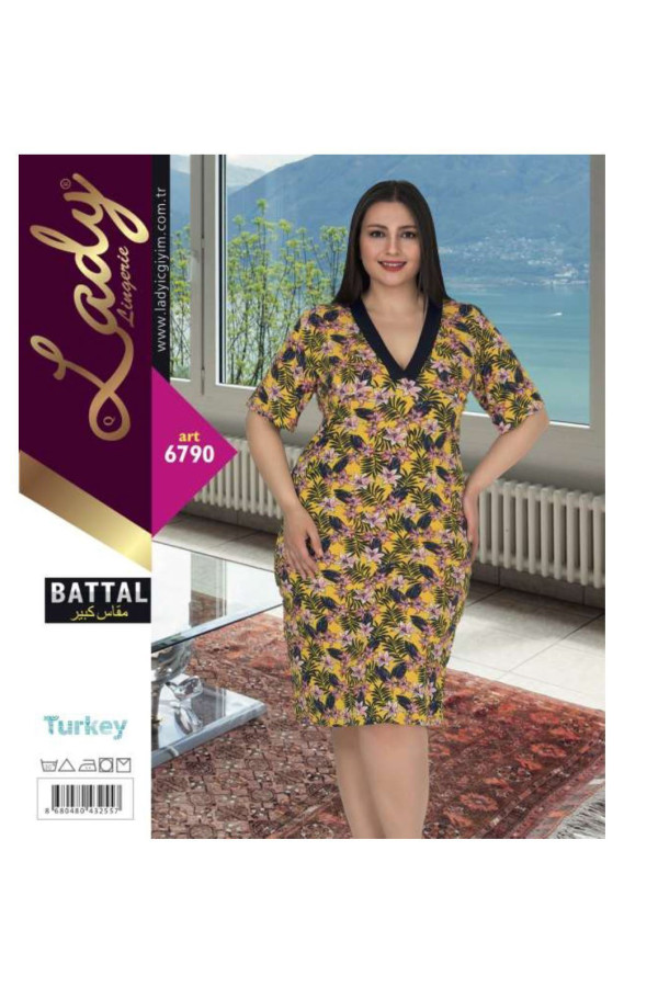 lady 6790 battal boy büyük beden tunik gecelik 2xl - 3xl - 4xl, lady-7326, lady pijama takımı, Lady