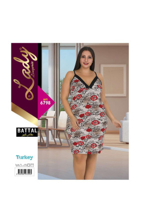 Lady 6796 Battal Boy Büyük Beden İp Askılı Tunik Gecelik  2XL - 3XL - 4XL