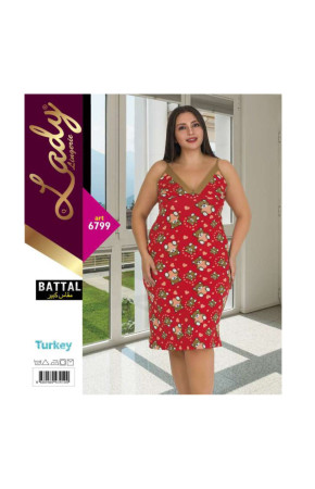 Lady 6798 Battal Boy Büyük Beden İp Askılı Tunik Gecelik  2XL - 3XL - 4XL