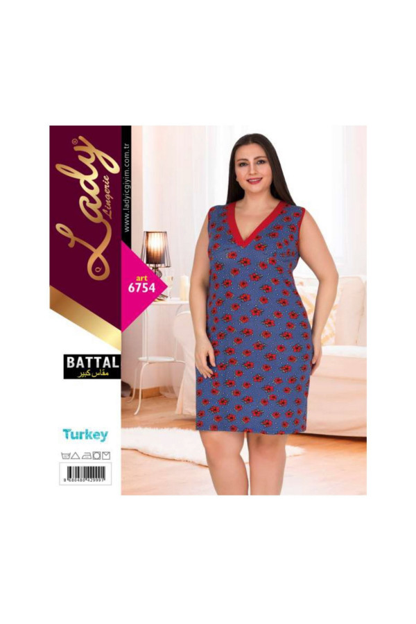 lady pijama battal büyük beden tunik gecelik art 6753 2xl - 3xl - 4xl, lady-6754, lady pijama takımı, Lady