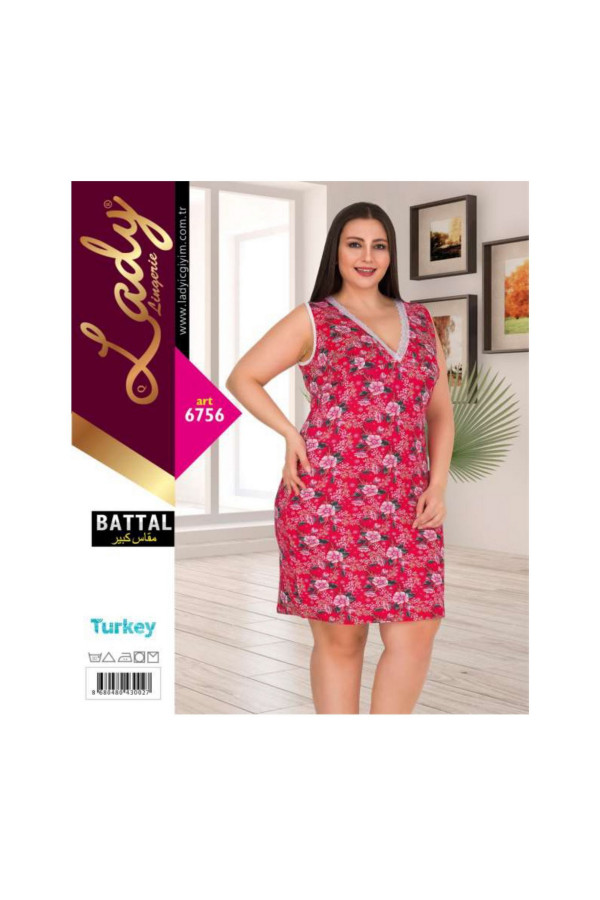 lady pijama battal büyük beden tunik gecelik art 6755 2xl - 3xl - 4xl, lady-6756, lady pijama takımı, Lady