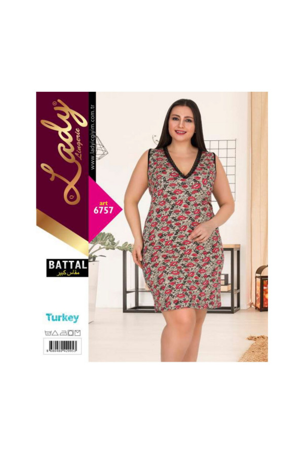 lady pijama battal büyük beden tunik gecelik art 6756 2xl - 3xl - 4xl, lady-6757, lady pijama takımı, Lady