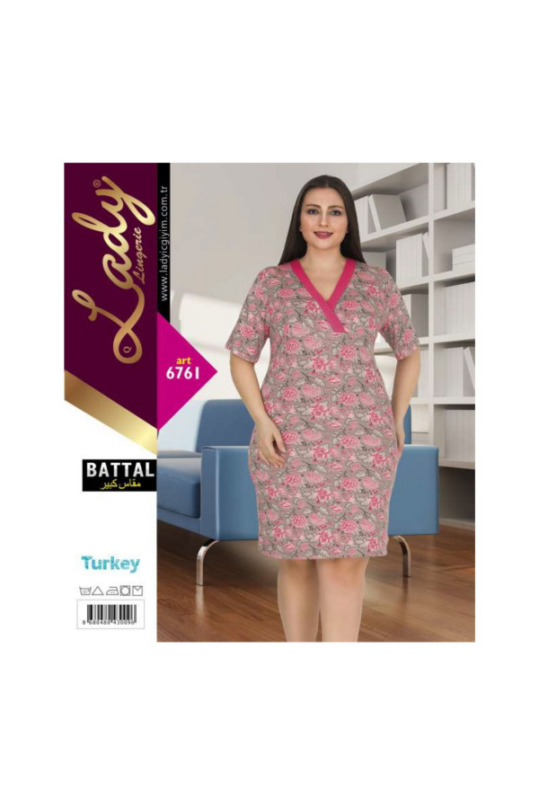 lady pijama battal büyük beden tunik gecelik art 6760 2xl - 3xl - 4xl, lady-6761, lady pijama takımı, Lady