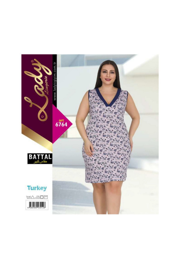 lady pijama battal büyük beden tunik gecelik art 6763 2xl - 3xl - 4xl, lady-6764, lady pijama takımı, Lady
