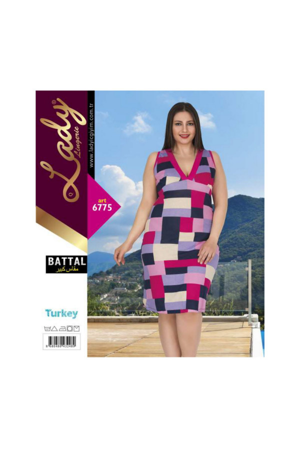 lady pijama battal büyük beden tunik gecelik art 6771 2xl - 3xl - 4xl, lady-6775, lady pijama takımı, Lady