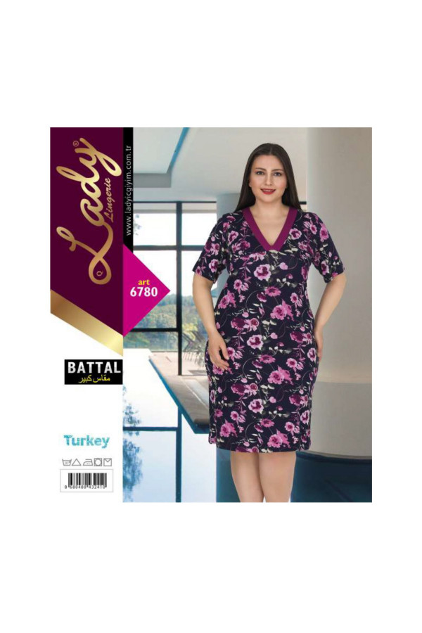 lady 6779 pijama battal büyük beden tunik gecelik 2xl - 3xl - 4xl, lady-6780, lady pijama takımı, Lady