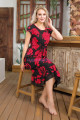 kadın kırmızı - siyah renk ve çiçek desenli lady 7002 elbise, gecelik, lady-7002, lady pijama takımı