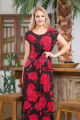 kadın kırmızı - siyah renk ve çiçek desenli lady 7002 elbise, gecelik, lady-7002, lady pijama takımı, Lady