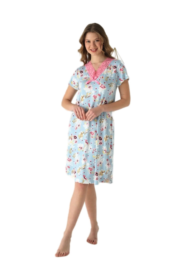mavi renk,çiçek desenli kısa kol jenika 52051 tunik gecelik, eli̇t0052051-m, tunik, Jenika