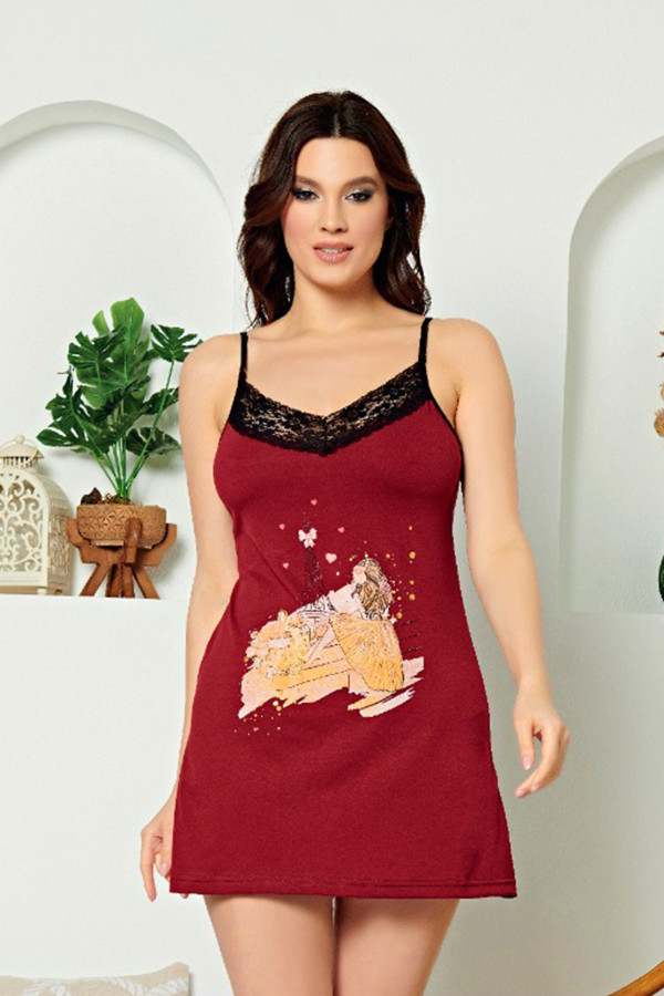bordo renkli ve desenli pamuk i̇nce askılı yaka kadın tunik -essnwg-1006, snwgrls-1006, tunik, Snowgirls