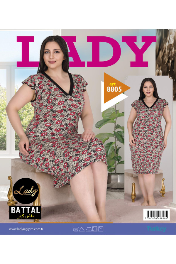lady 8804 battal büyük beden tunik gecelik -  2xl - 3xl - 4xl bedenler, lady-8805, lady pijama takımı, Lady