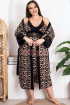Siyah Renk Leopar Desenli Lady 19204 Kadın Büyük Beden Sabahlıklı Gecelik Takım